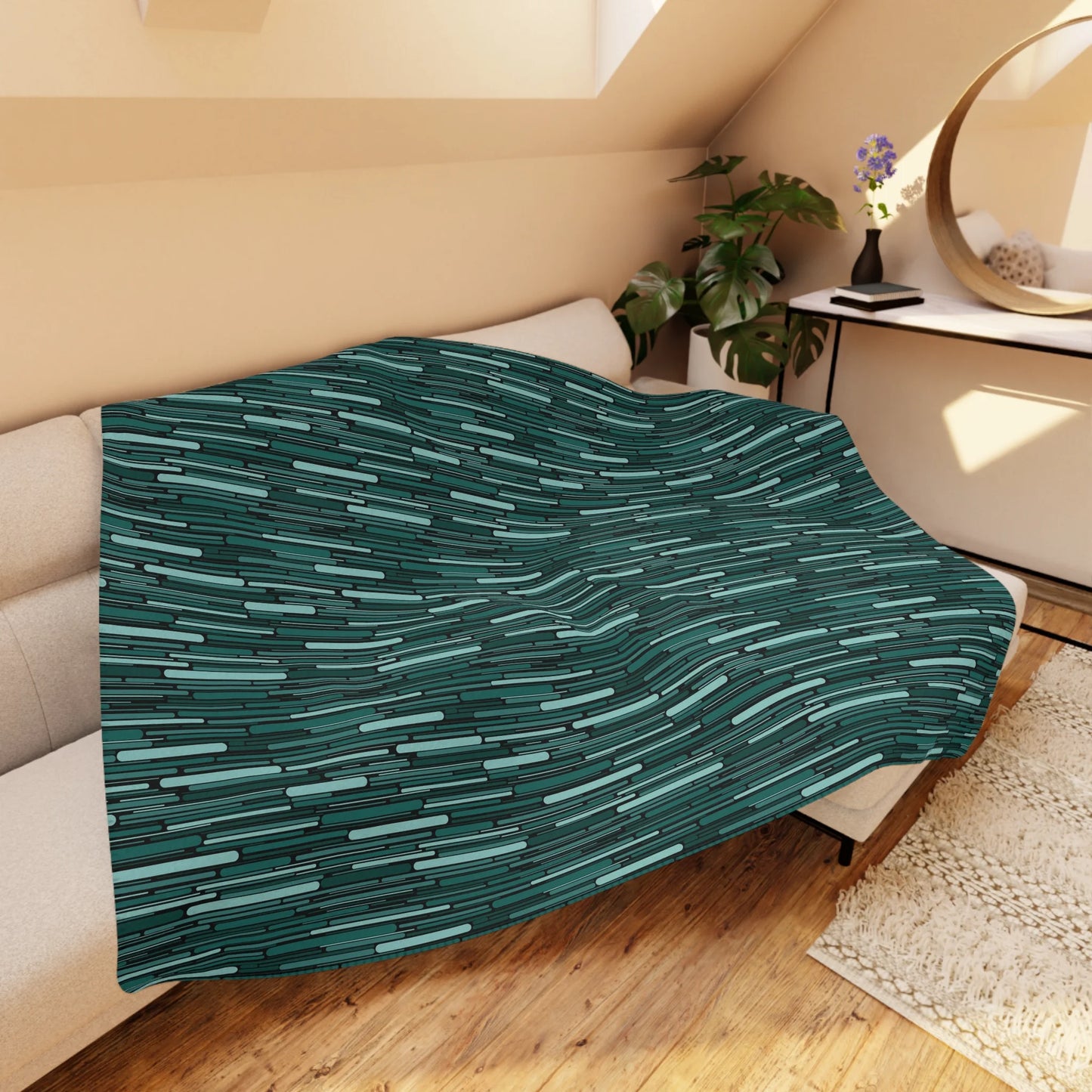 Green Rain Ornament Tan Sherpa Blanket