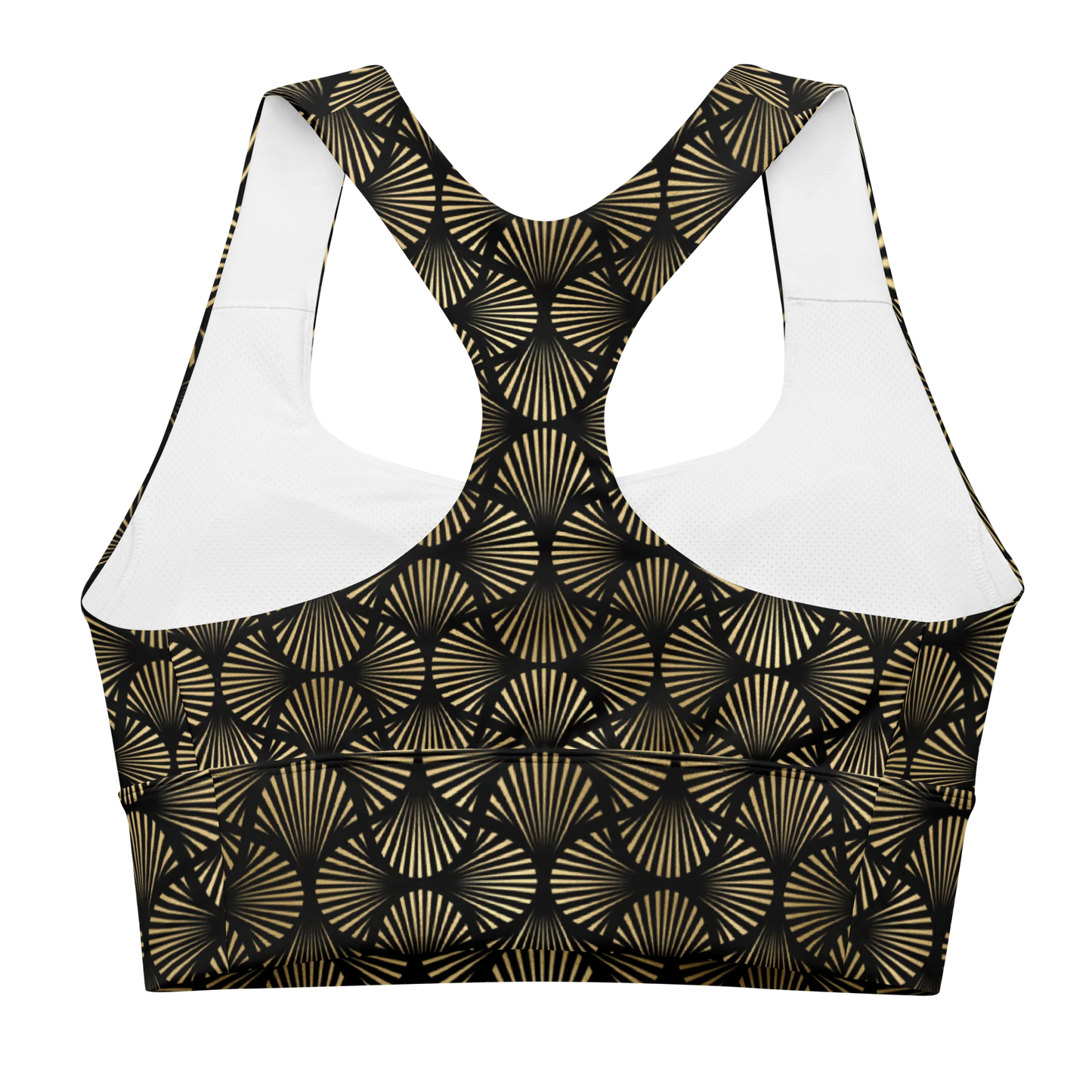 Black And Gold Art Deco Flower Reflections Longline Sports Bra