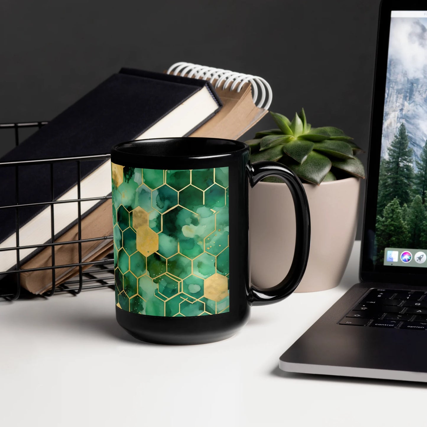 Abstract Verdant Elegance Black Mug