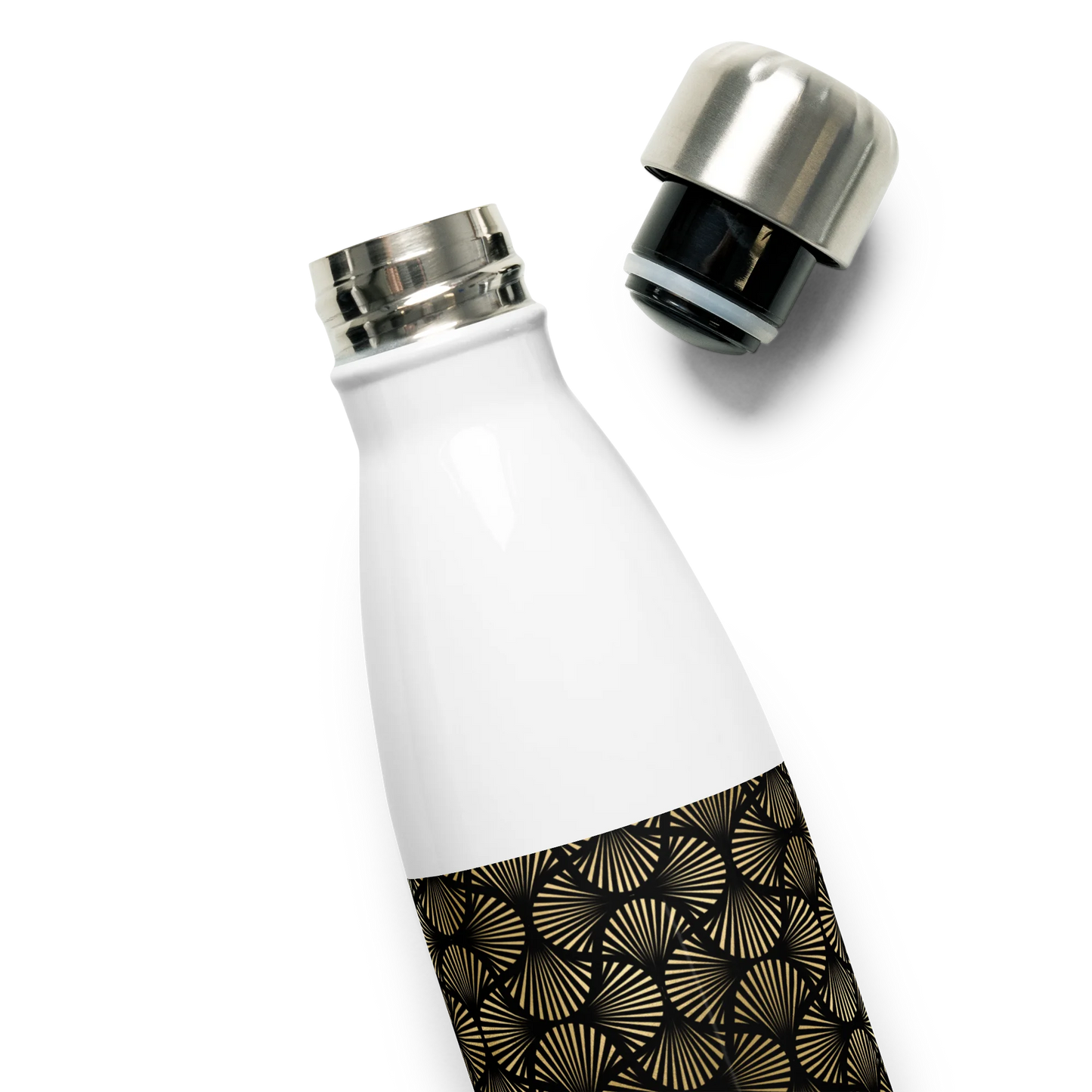 Black And Gold Art Deco Flower Reflections Stainless Steel Water Bottle