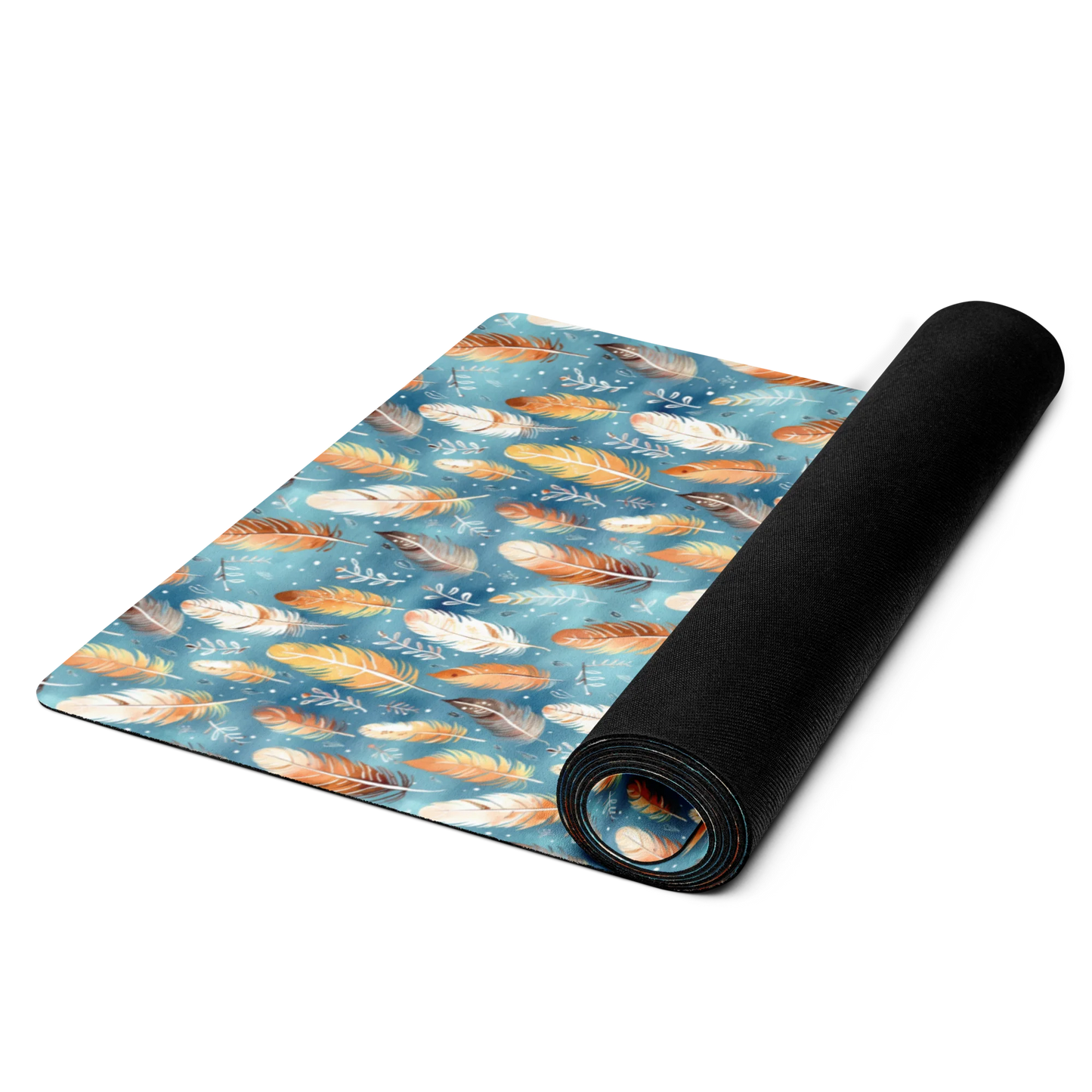 Blue & Orange Feather's Tale Yoga Mat