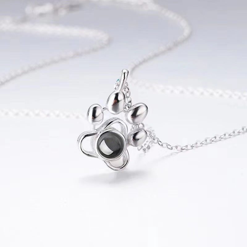 Custom Jewelry Paw Pendant Photo Projection 925 Silver Necklace