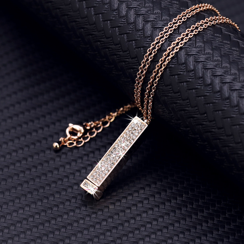 Custom Name Retractable Stick Pendant Rhinestone Necklace