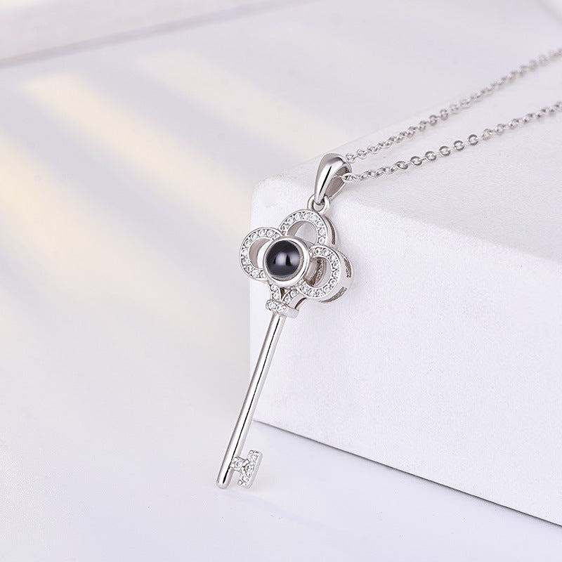 Custom Jewelry Key Pendant Photo Projection Necklace Nano Engraving
