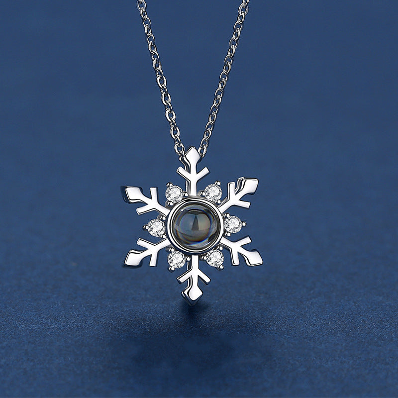 Custom Jewelry Snowflake Pendant Photo Projection 925 Silver Necklace