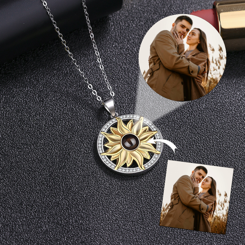 Custom Jewelry Sun Flower Pendant Photo Projection Necklace