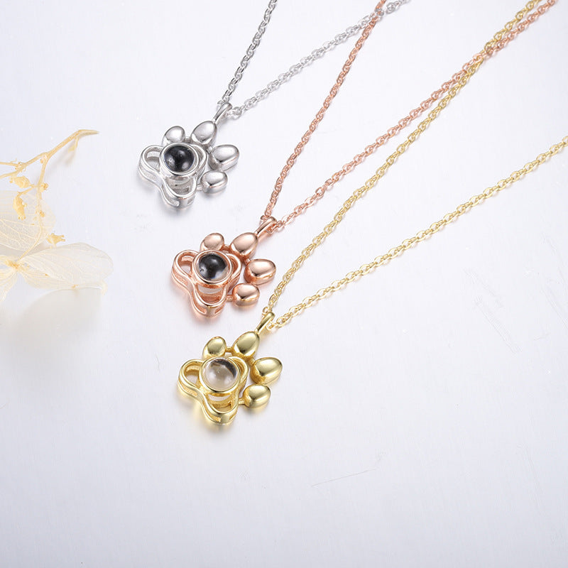 Custom Jewelry Paw Pendant Photo Projection 925 Silver Necklace