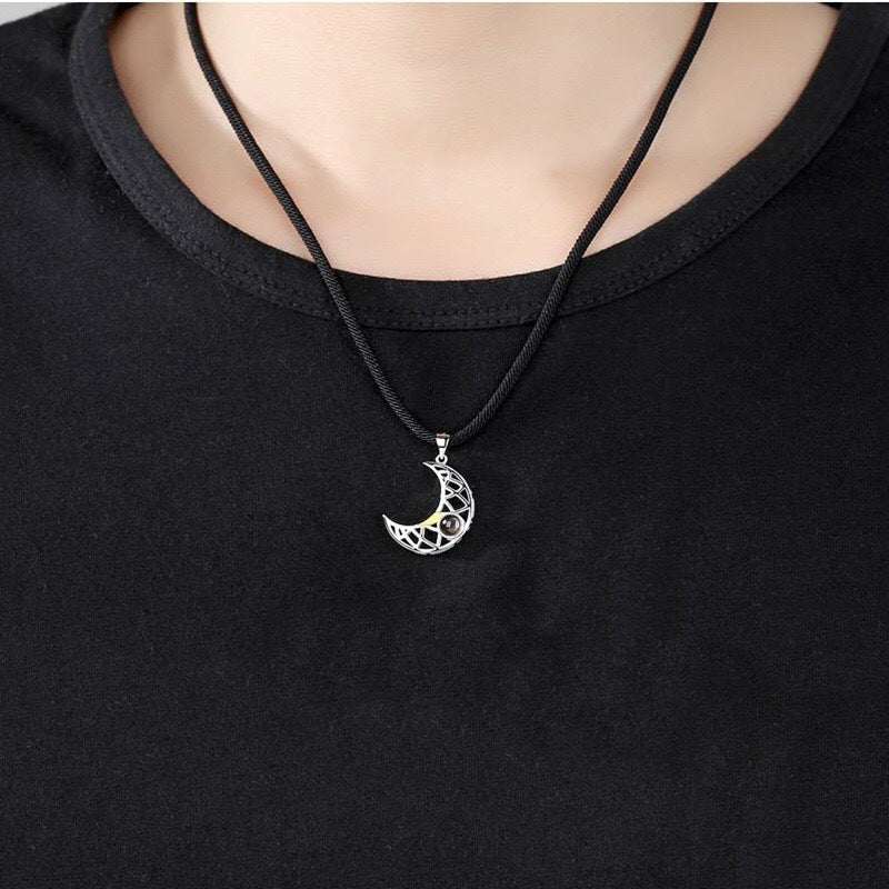 Custom Couple Jewelry Sun & Moon Pendant Photo Projection Necklace