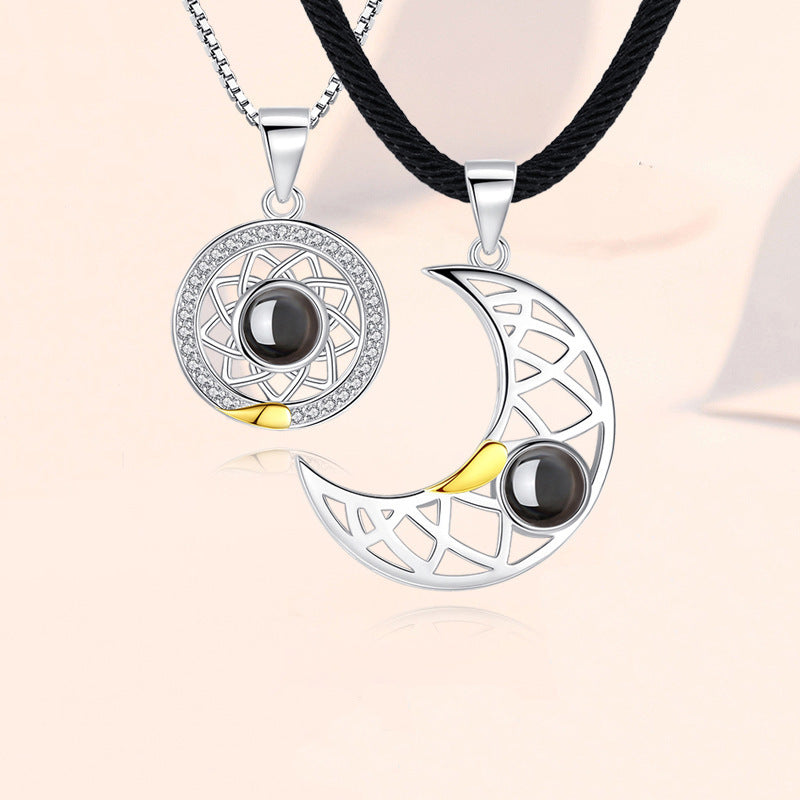 Custom Couple Jewelry Sun & Moon Pendant Photo Projection Necklace