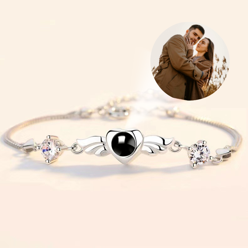 Wings of Angel Photo Projection Bracelet Nano Engraving Custom Jewelry