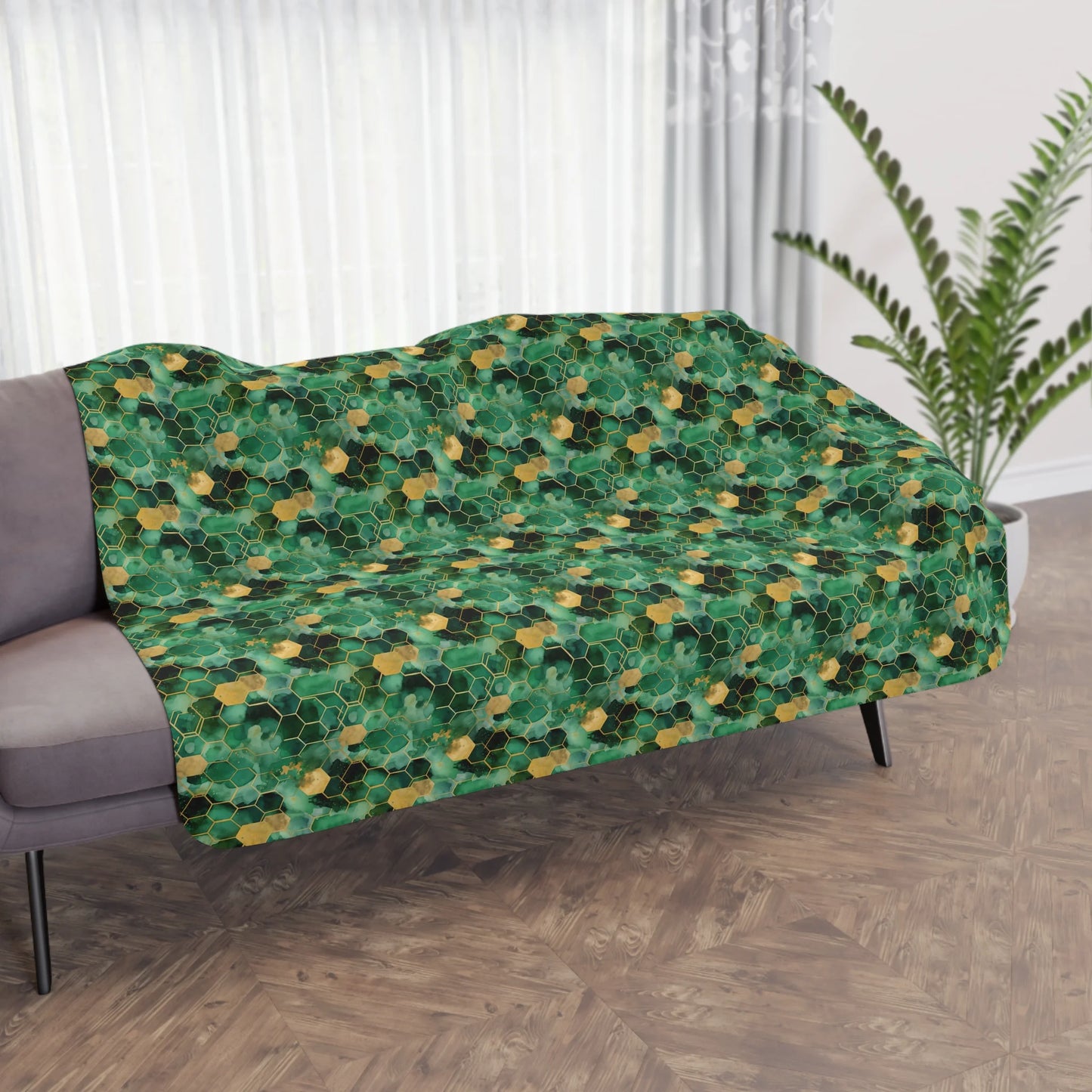 Abstract Verdant Elegance Tan Sherpa Blanket