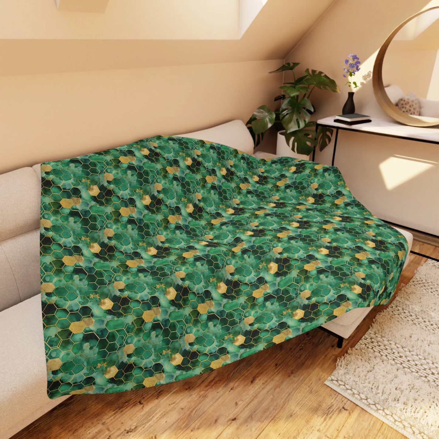 Abstract Verdant Elegance Tan Sherpa Blanket