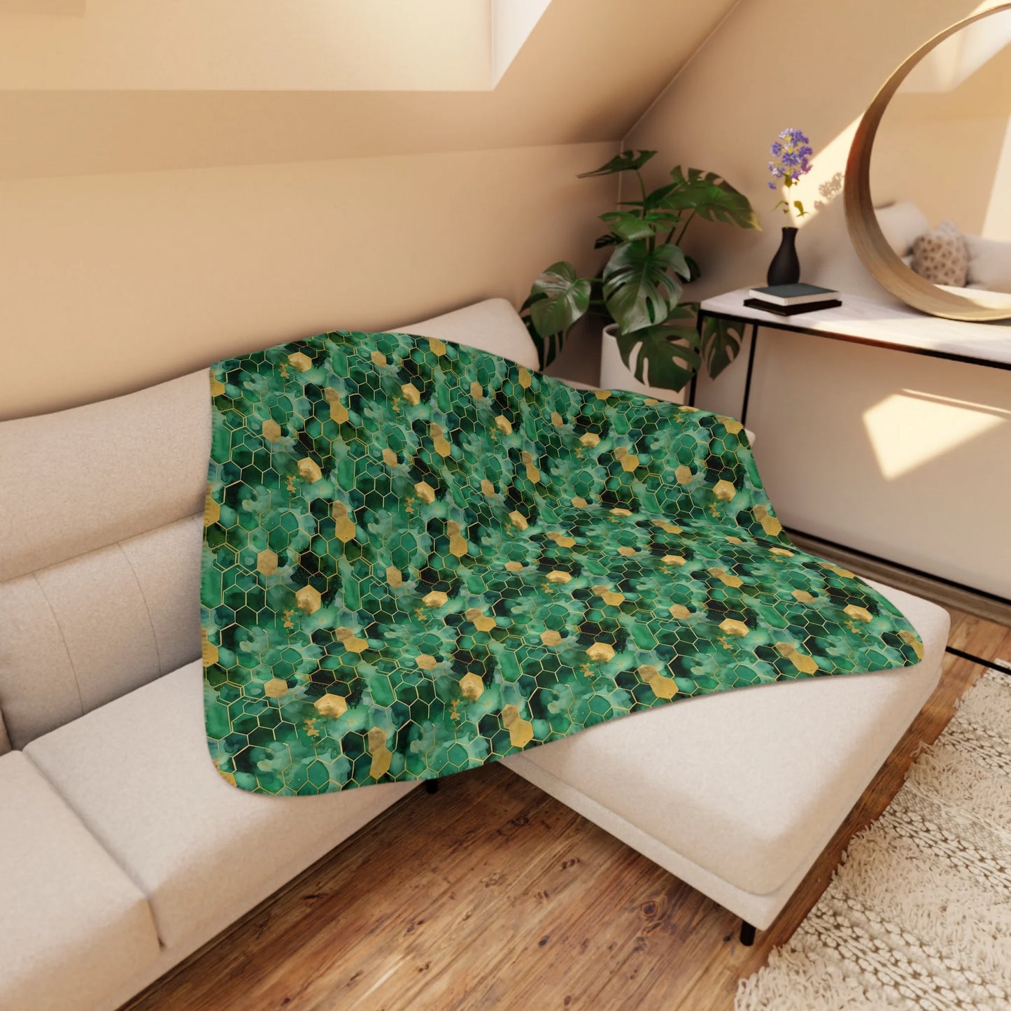 Abstract Verdant Elegance Tan Sherpa Blanket