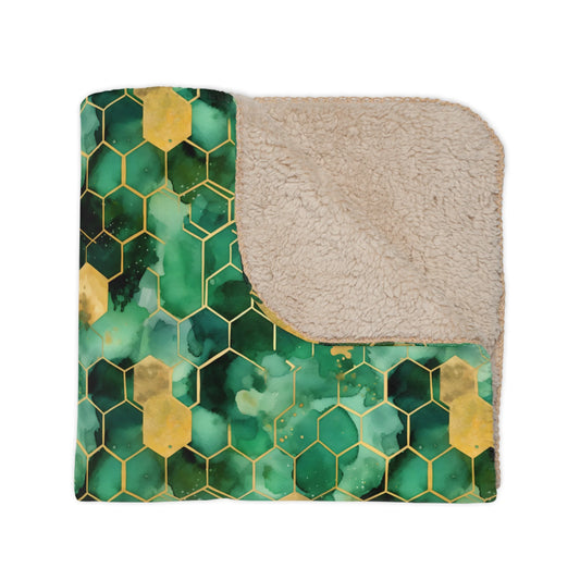 Abstract Verdant Elegance Tan Sherpa Blanket