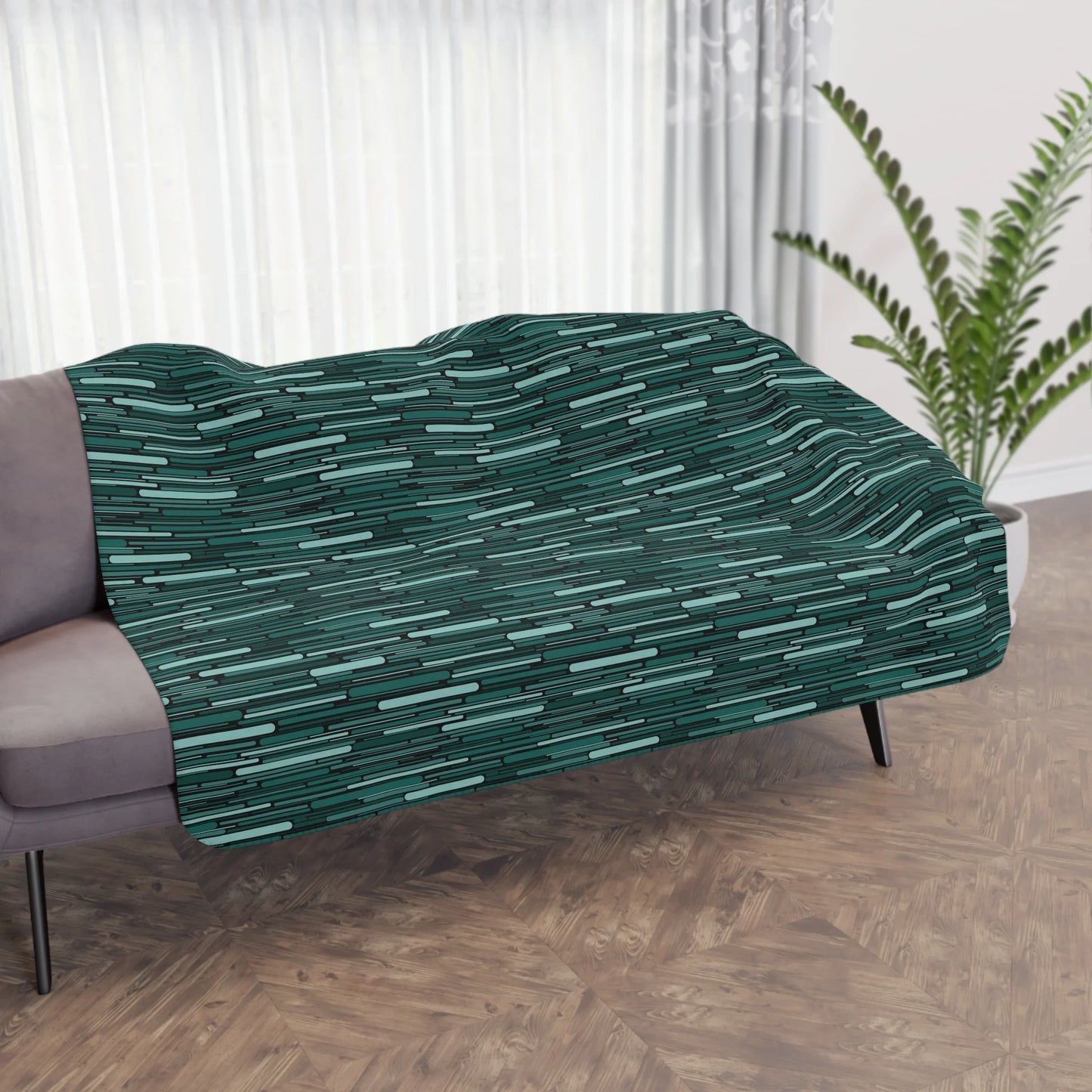 Green Rain Ornament Tan Sherpa Blanket