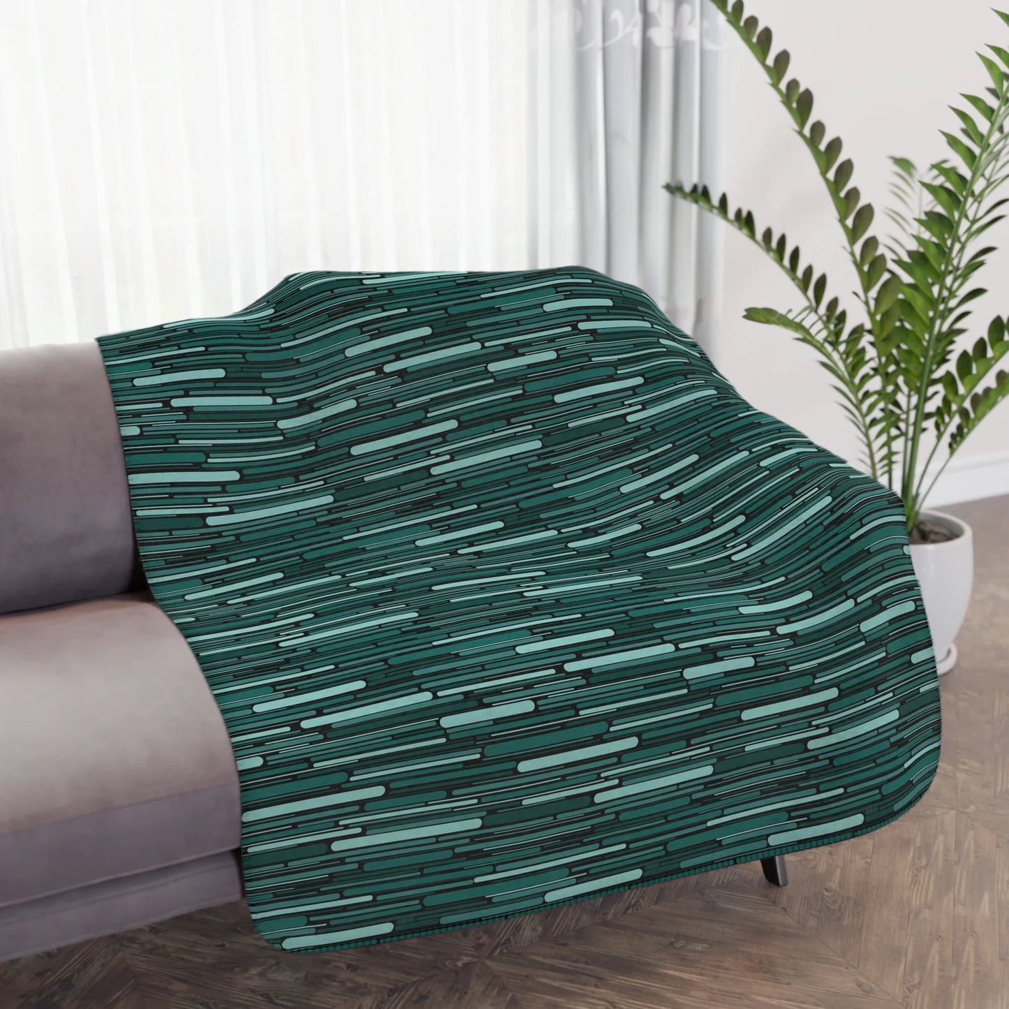 Green Rain Ornament Tan Sherpa Blanket