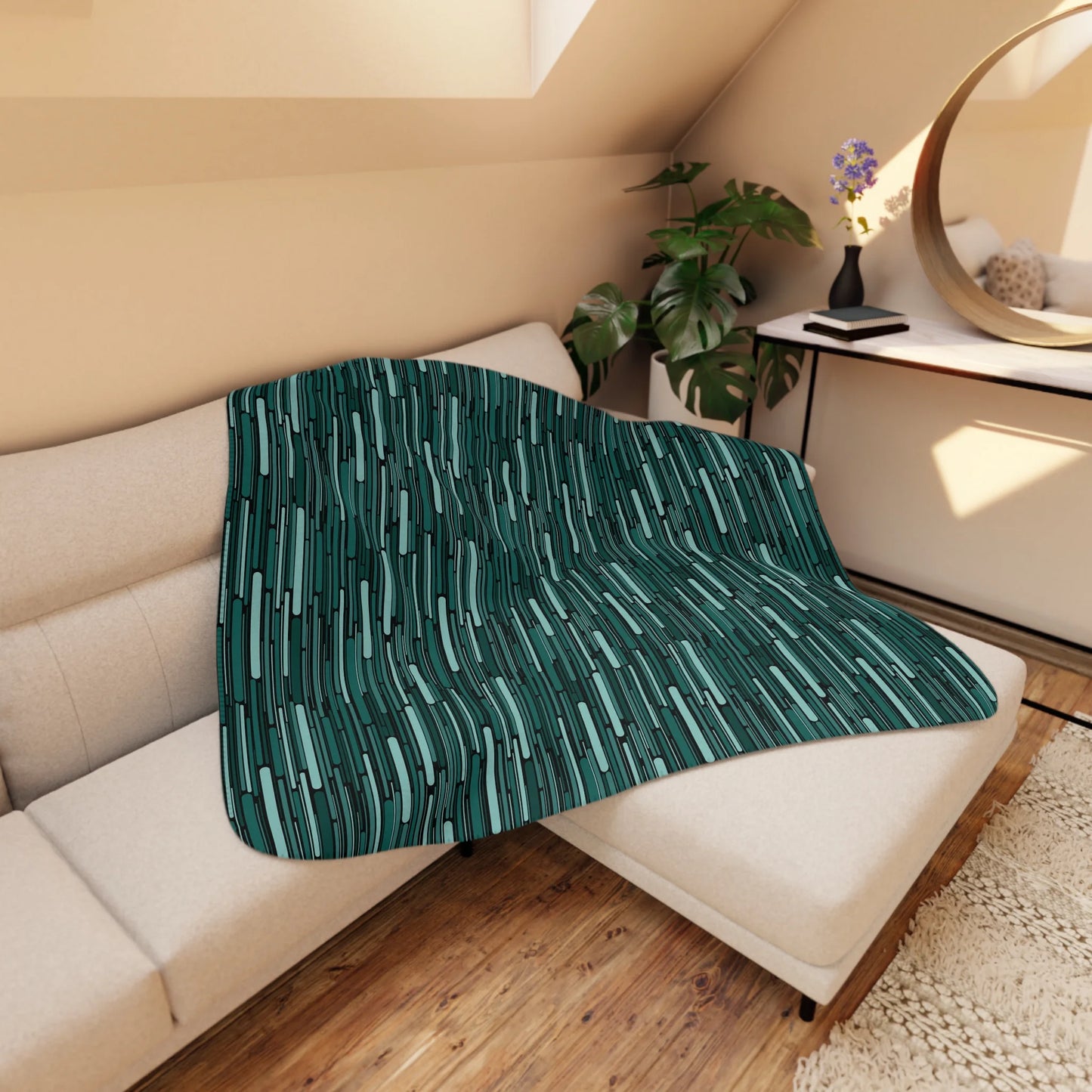 Green Rain Ornament Tan Sherpa Blanket