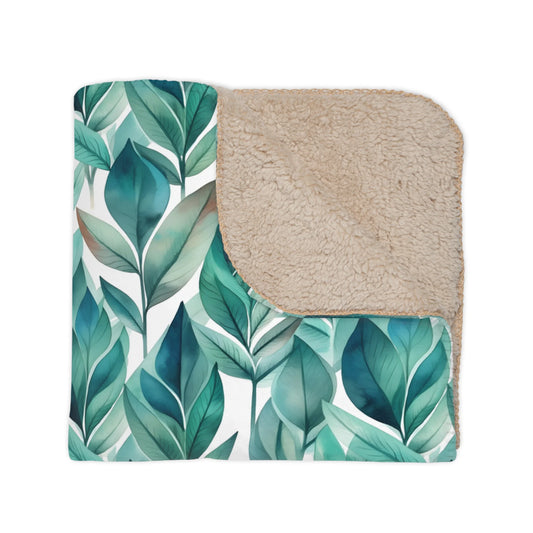 Leafy Chic Tan Sherpa Blanket