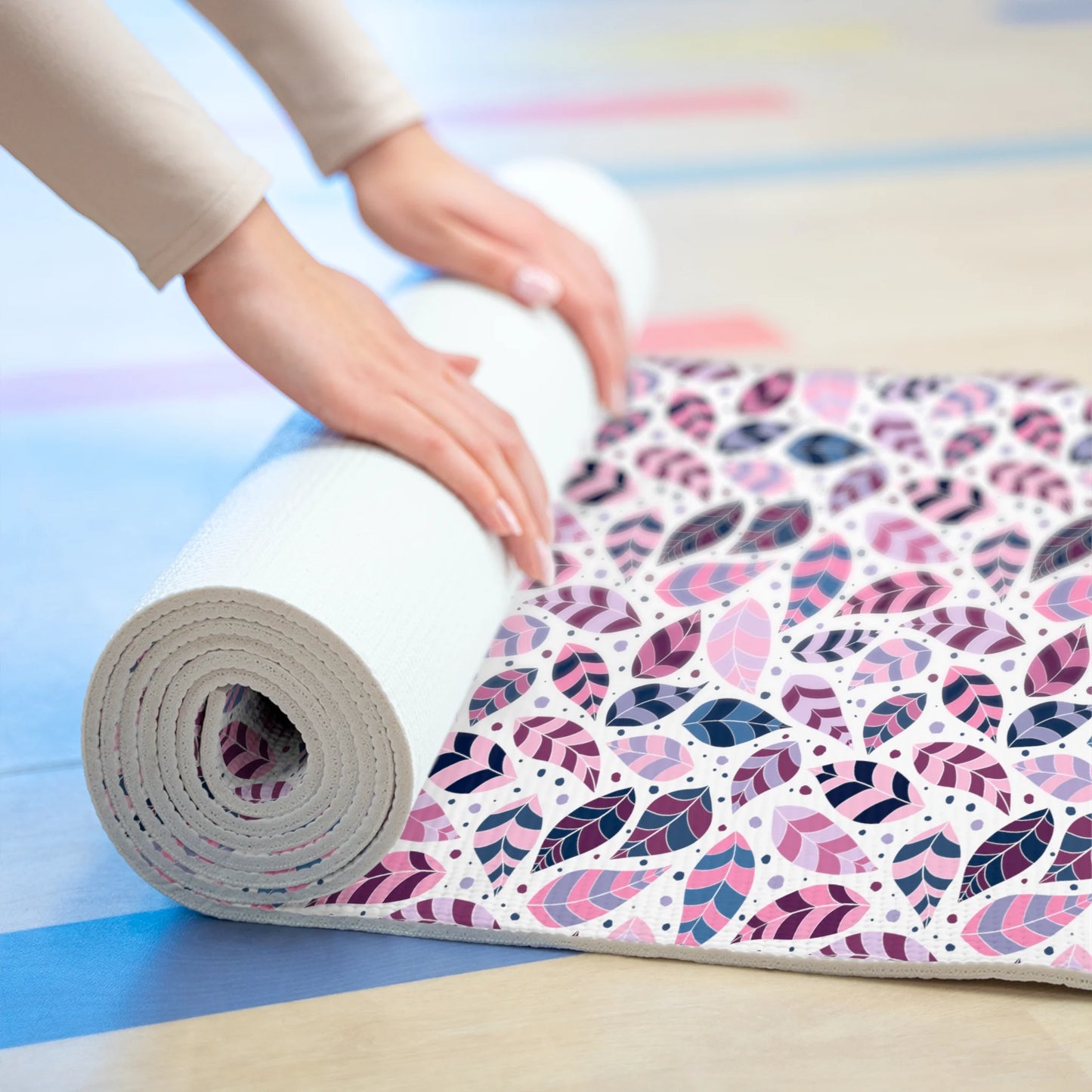 Pink Leafy Ornament Foam Yoga Mat