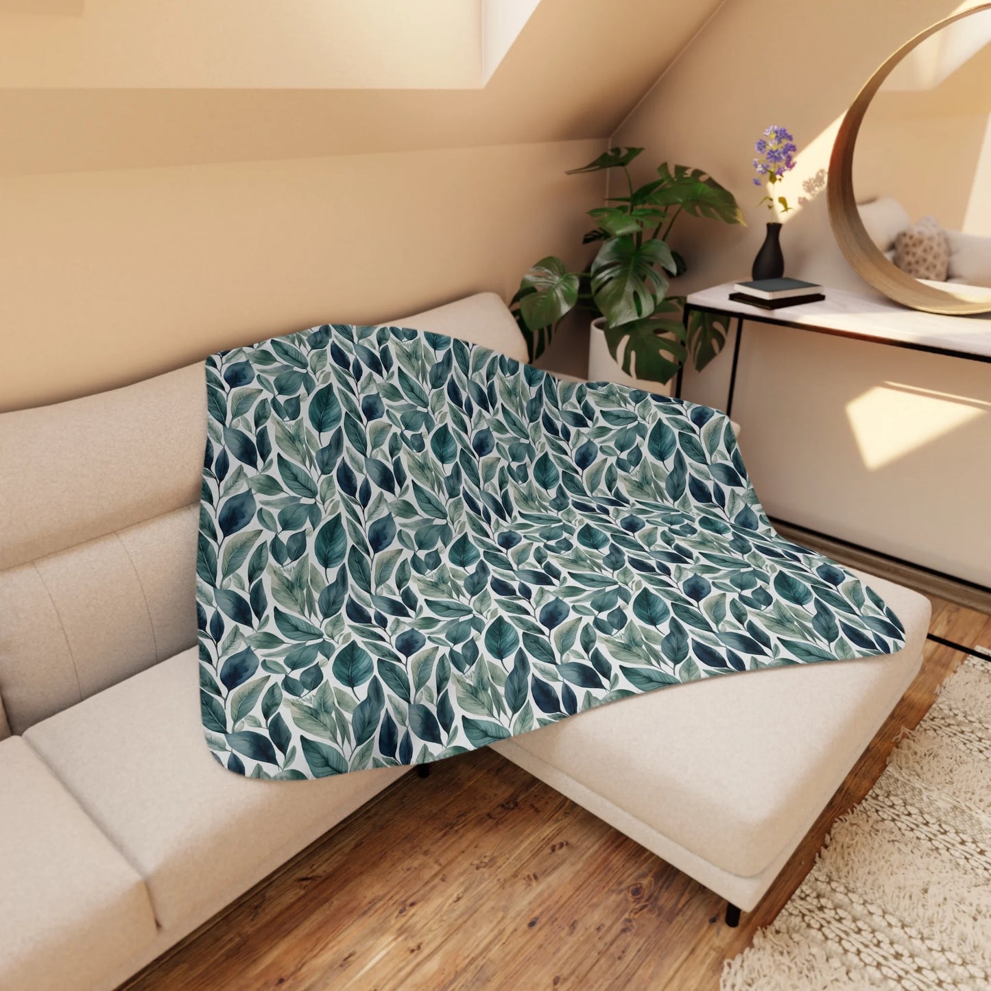 Sleek Foliage Tan Sherpa Blanket