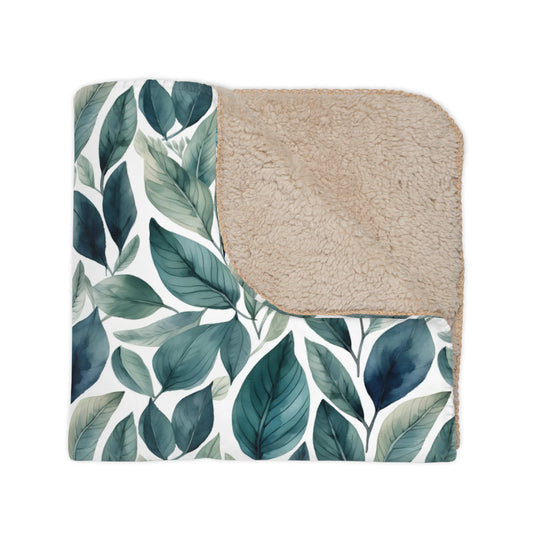 Sleek Foliage Tan Sherpa Blanket