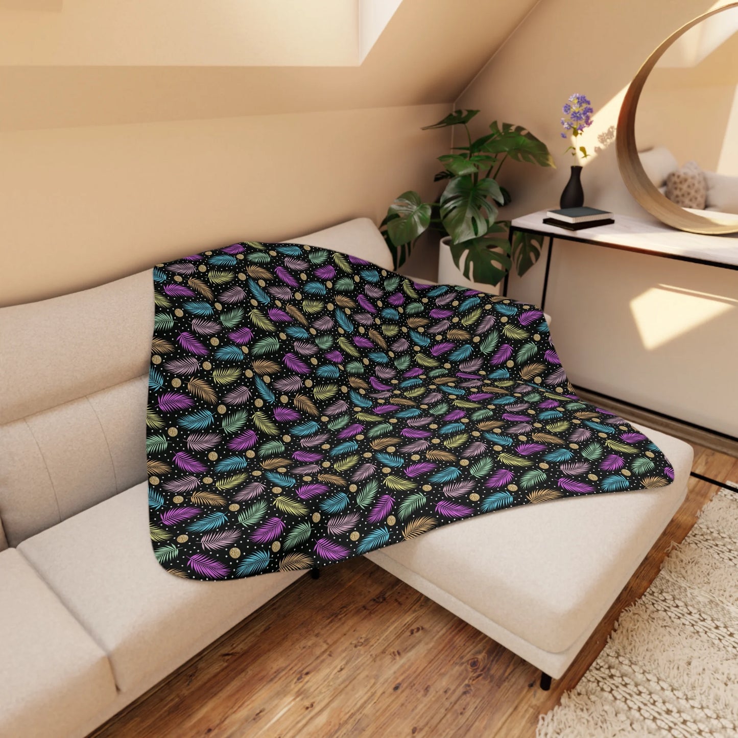 Tropical Tranquility Tan Sherpa Blanket