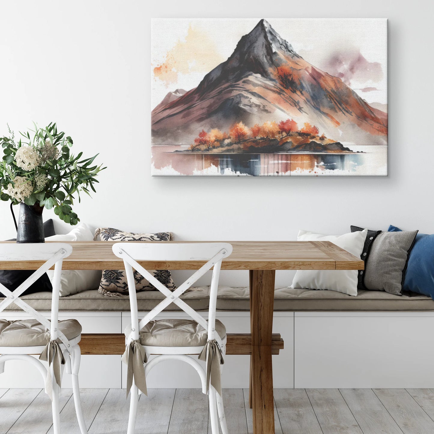 Single Red Fall Mountain Canvas Wall Art