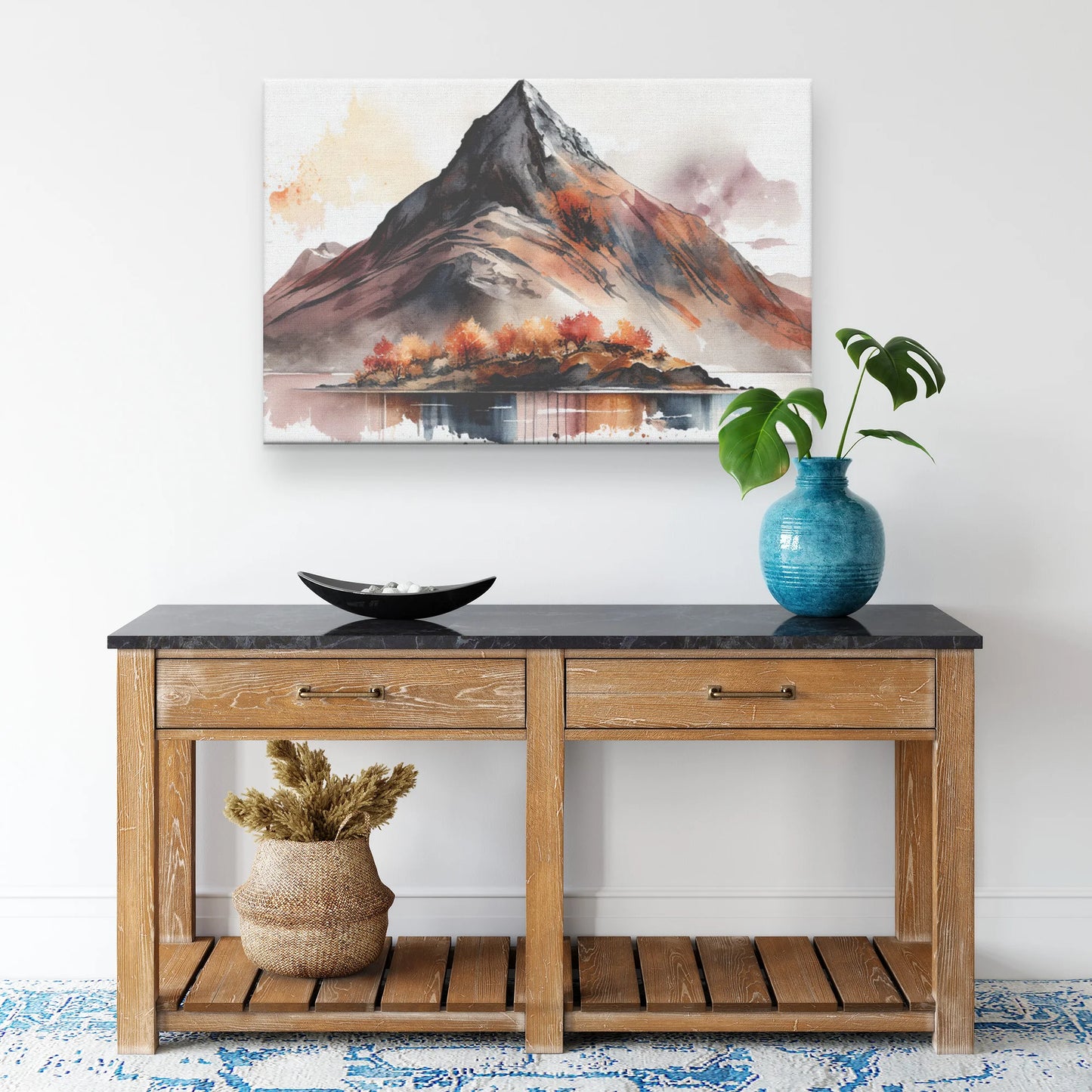 Single Red Fall Mountain Canvas Wall Art