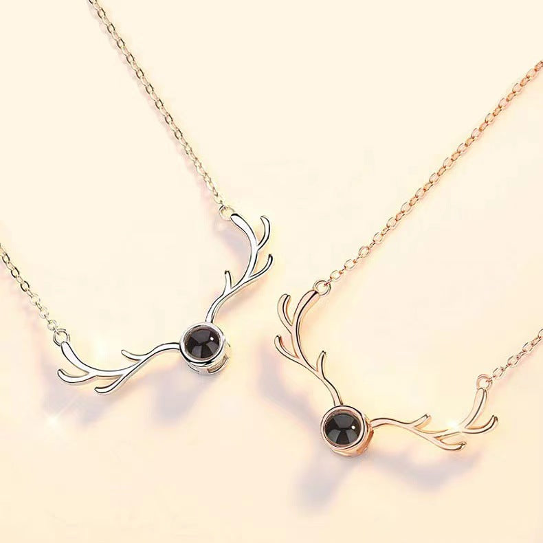 Custom Jewelry Antler Shaped Pendant Photo Projection Necklace