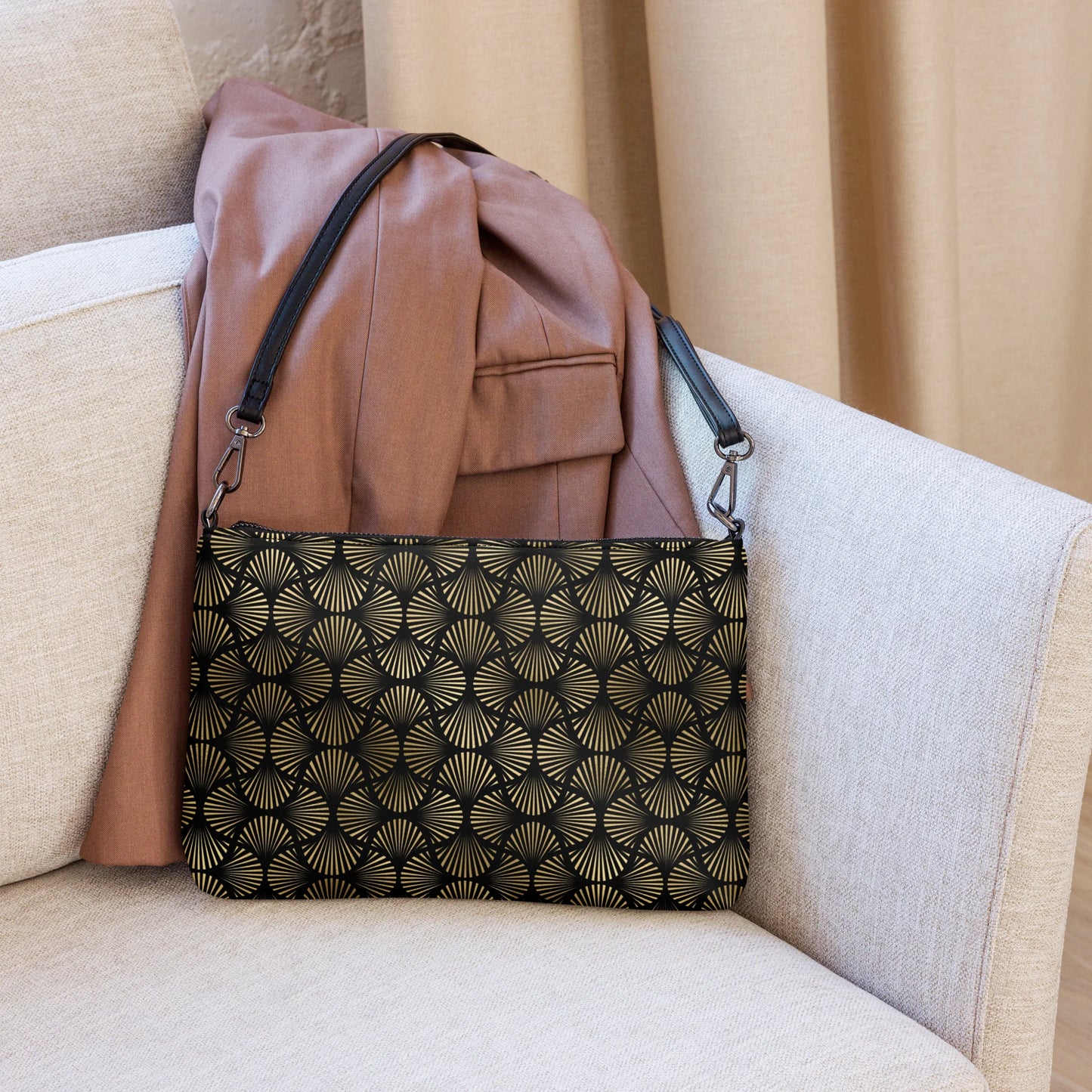 Black And Gold Art Deco Flower Reflections Crossbody Bag