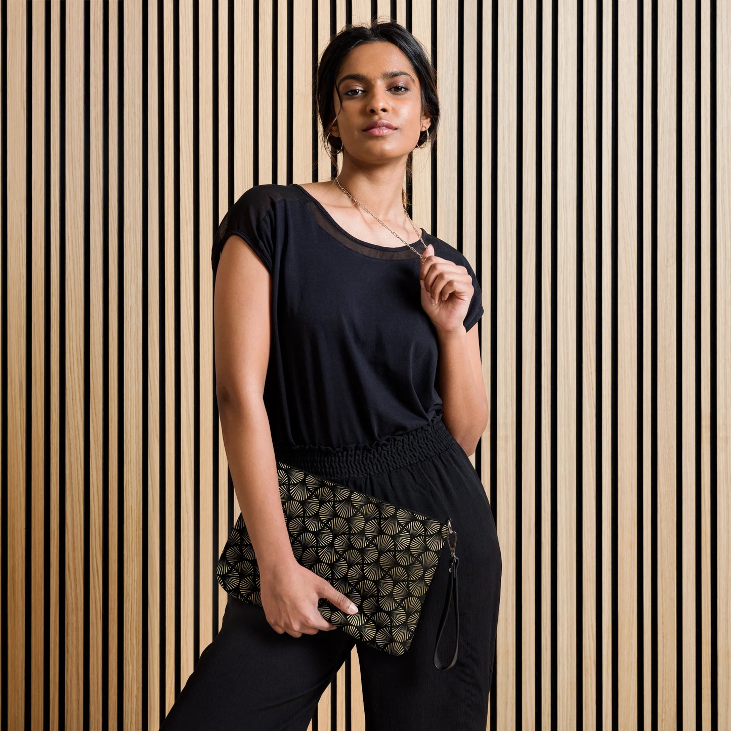 Black And Gold Art Deco Flower Reflections Crossbody Bag