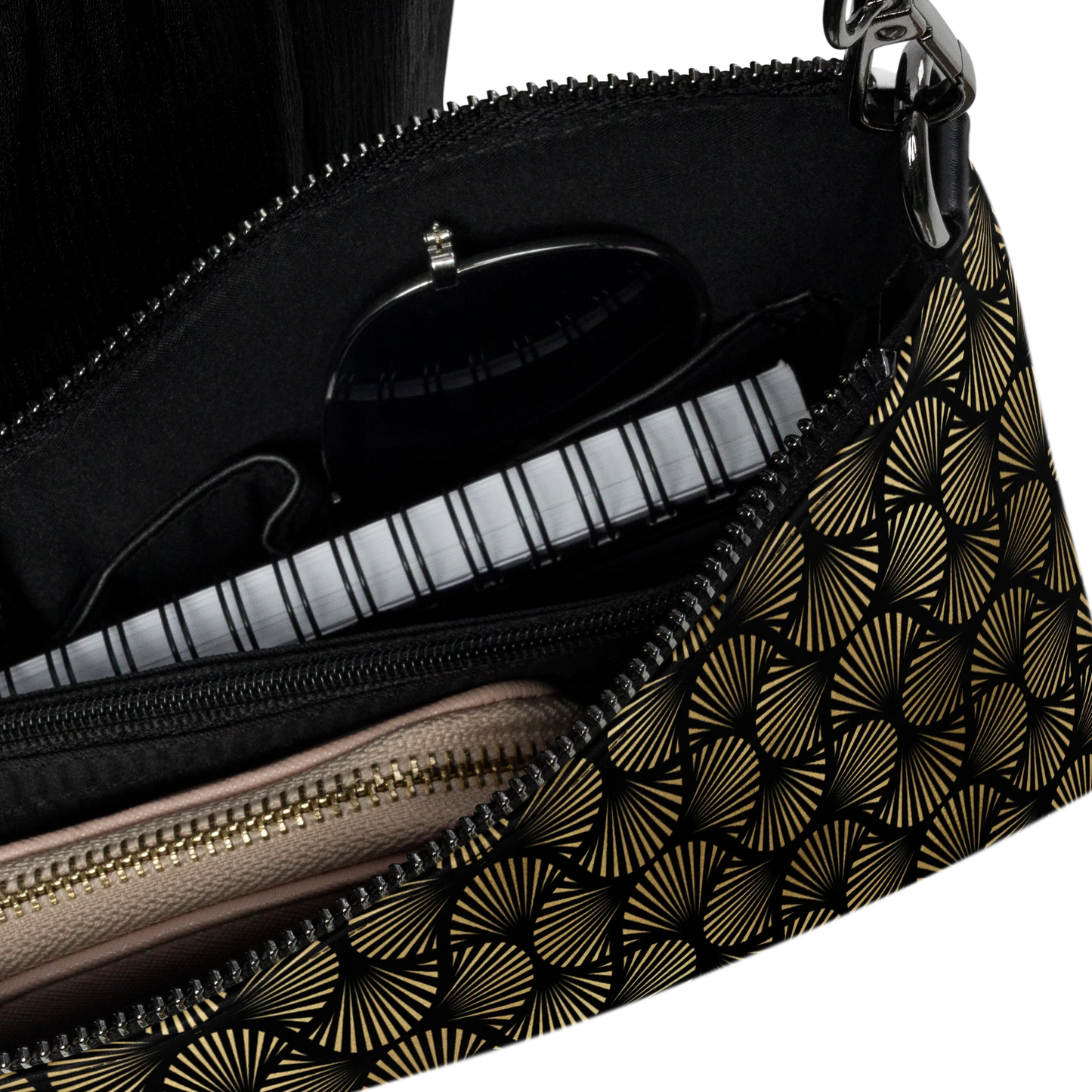 Black And Gold Art Deco Flower Reflections Crossbody Bag