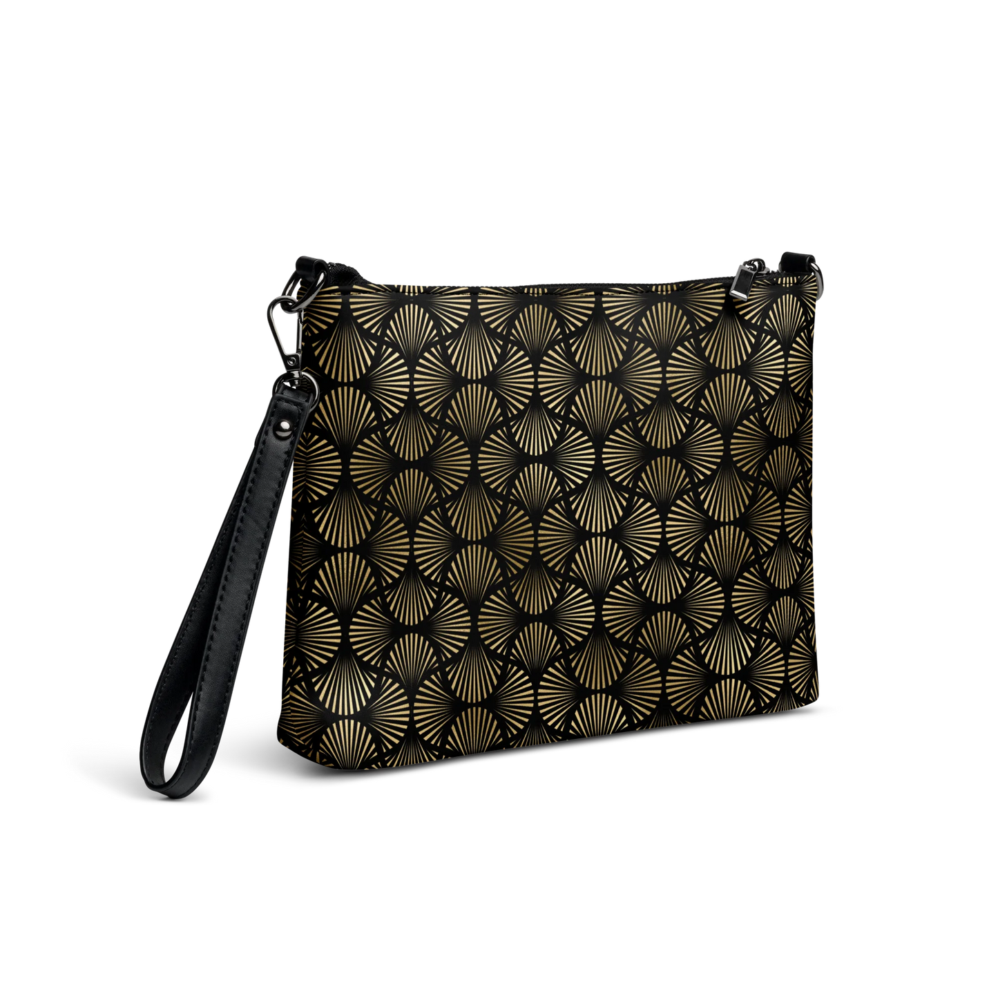 Black And Gold Art Deco Flower Reflections Crossbody Bag