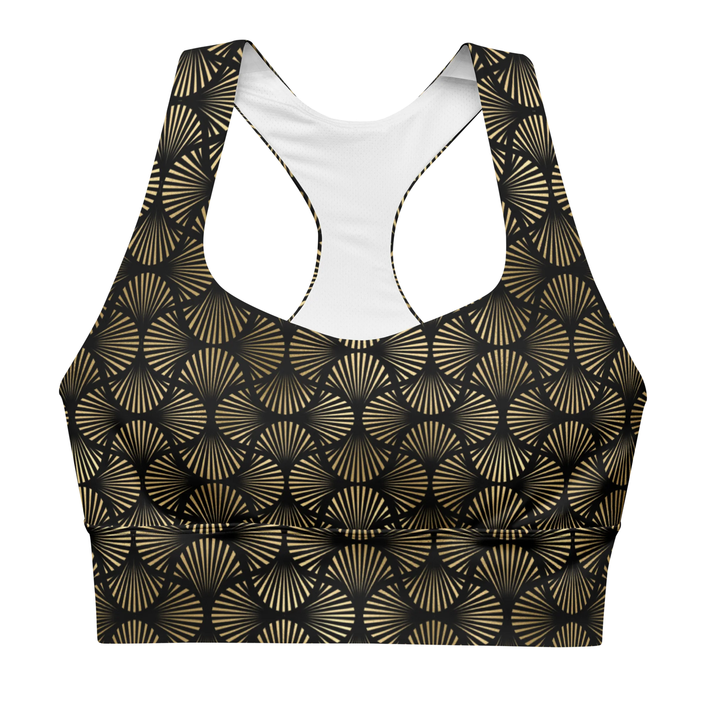 Black And Gold Art Deco Flower Reflections Longline Sports Bra