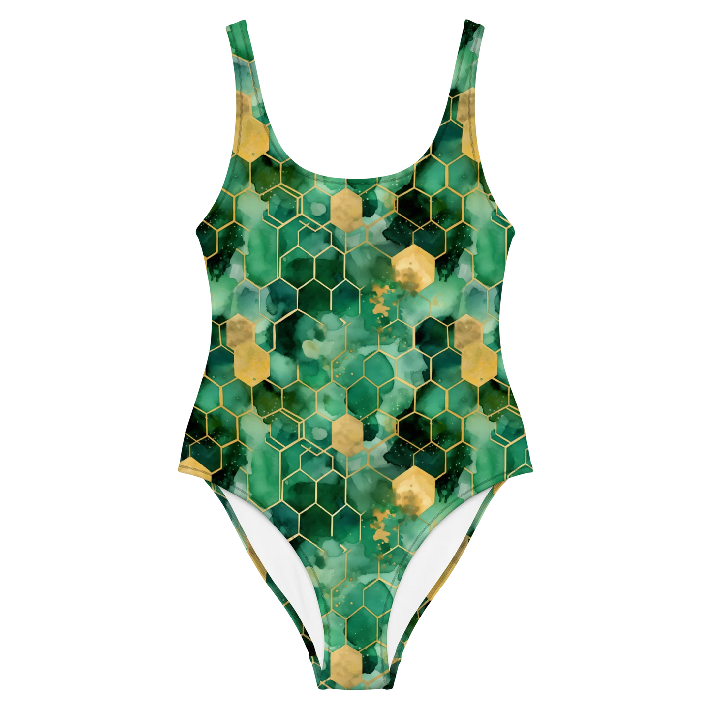 Abstract Verdant Elegance One-Piece Swimsuit