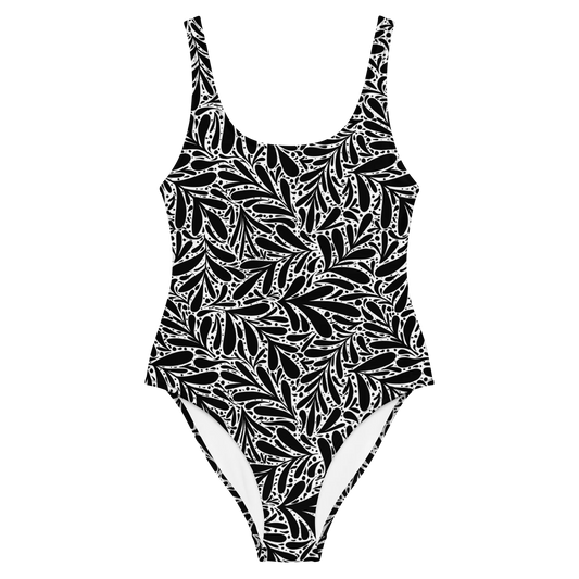 Black Leafy Luxury One-Piece Swimsuit