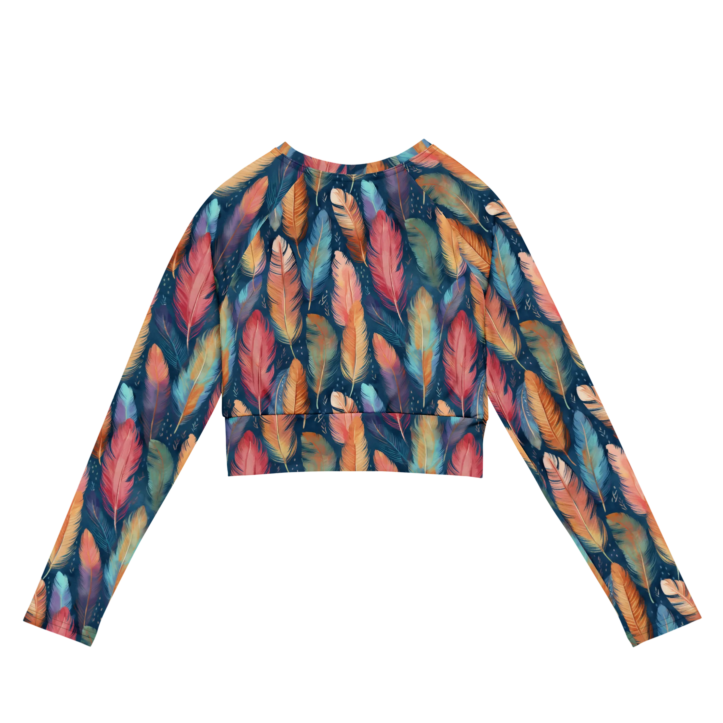 Dance of Wild Birds' Feathers Recycled Long-sleeve Crop Top