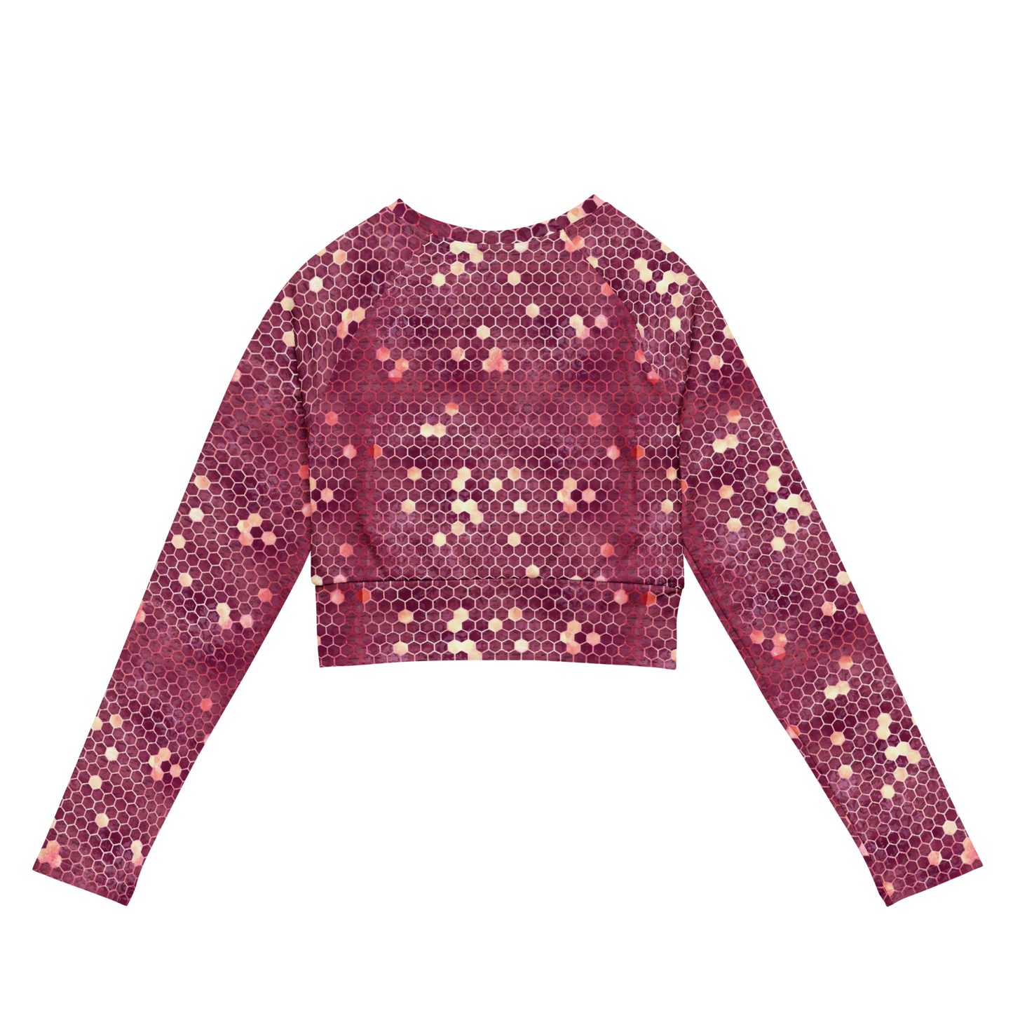 Burgundy Gold Honeycombs Ornament Recycled Long-sleeve Crop Top