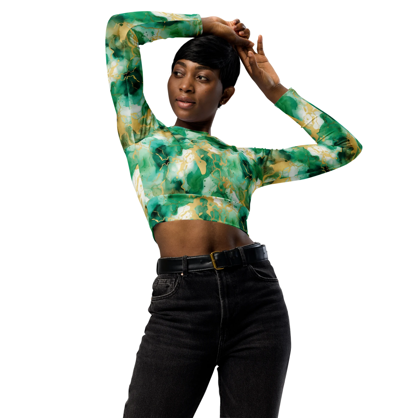 Simplicity in Green Recycled Long-sleeve Crop Top