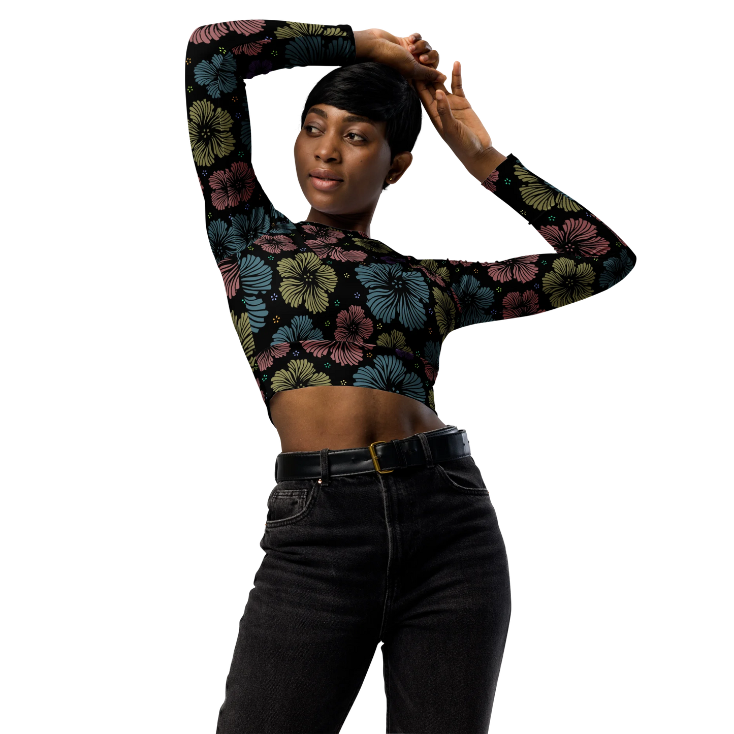 Clean Floral Vibes Recycled Long-sleeve Crop Top