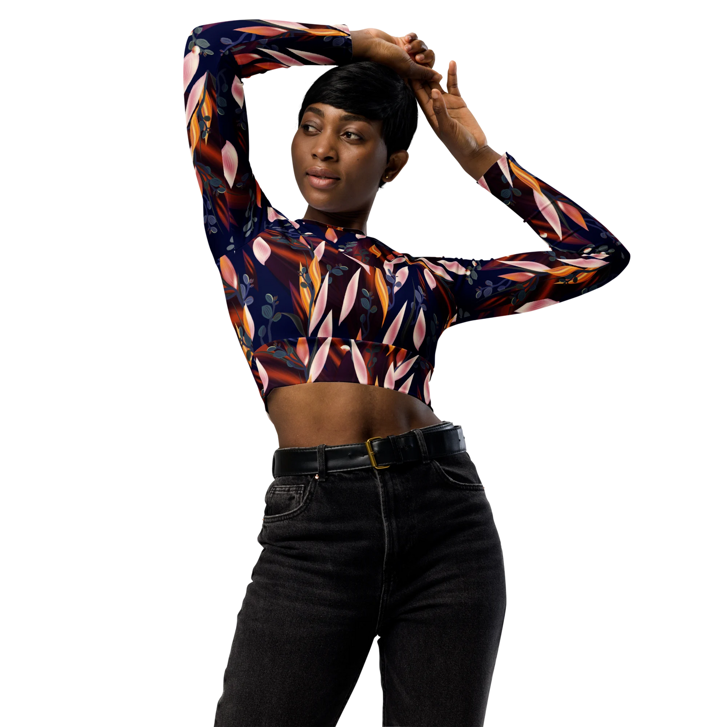 Tropical Paradise Recycled Long-sleeve Crop Top