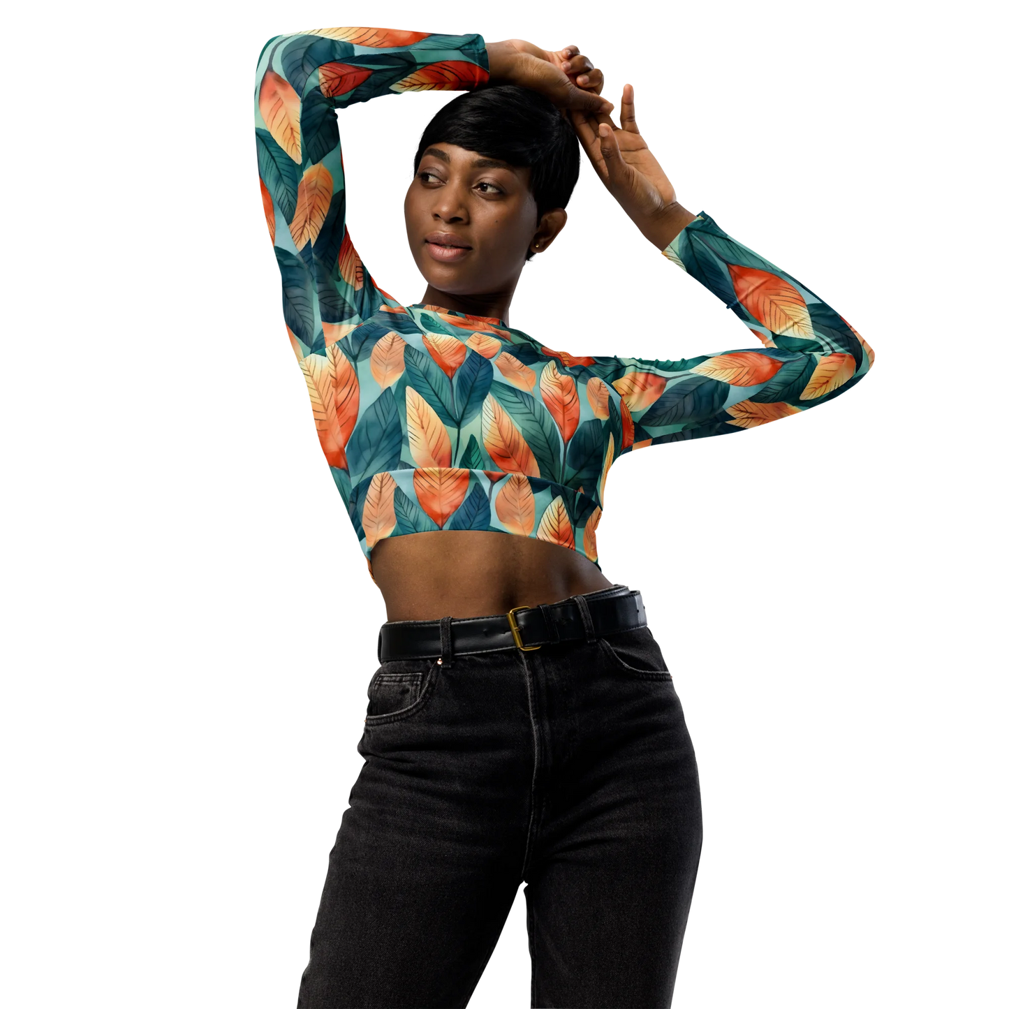 Leafy Minimalism Recycled Long-sleeve Crop Top