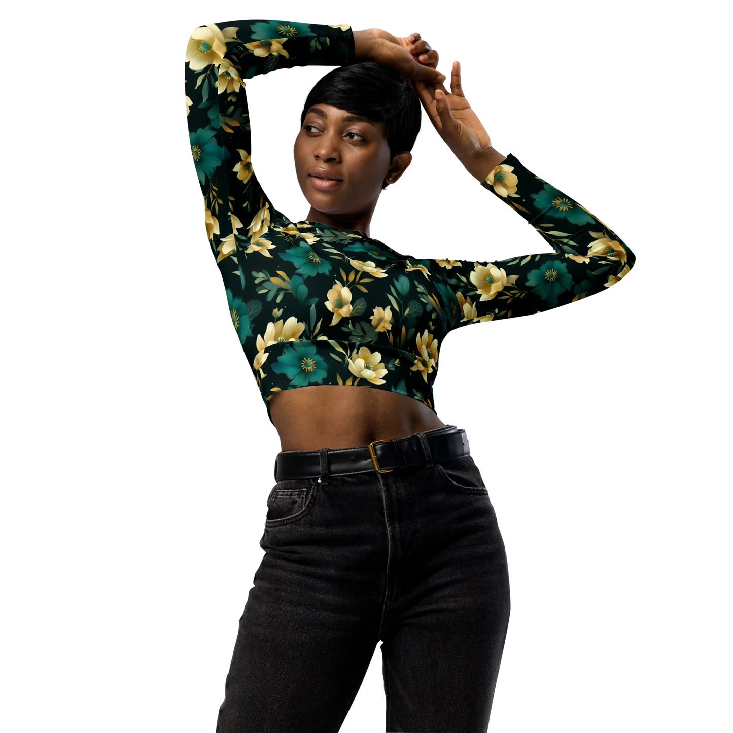 Minimalist Blooms Recycled Long-sleeve Crop Top