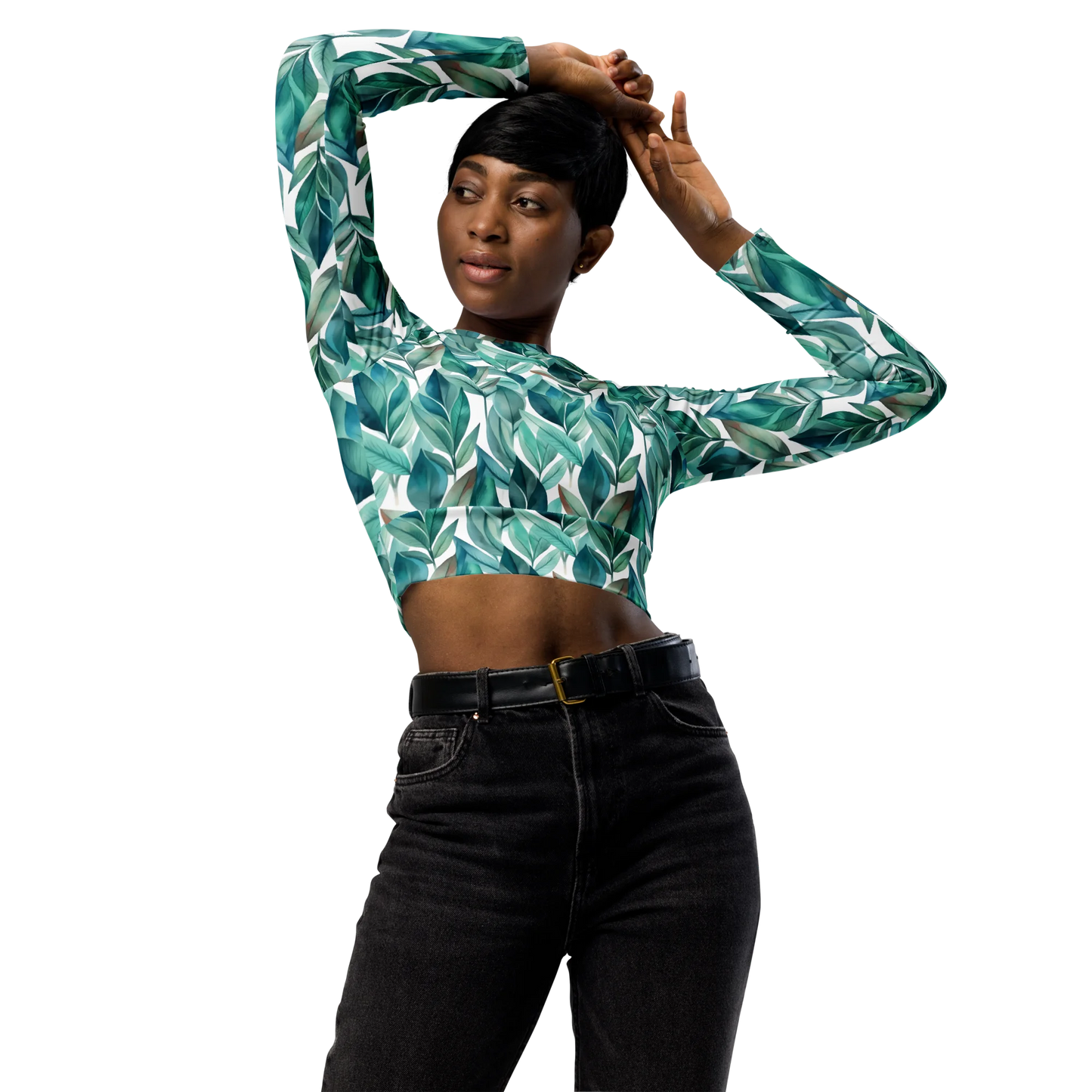 Leafy Chic Recycled Long-sleeve Crop Top