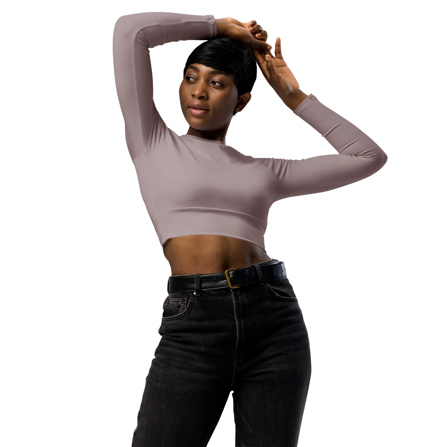 Pinkish Gray Basic Recycled Long-sleeve Crop Top