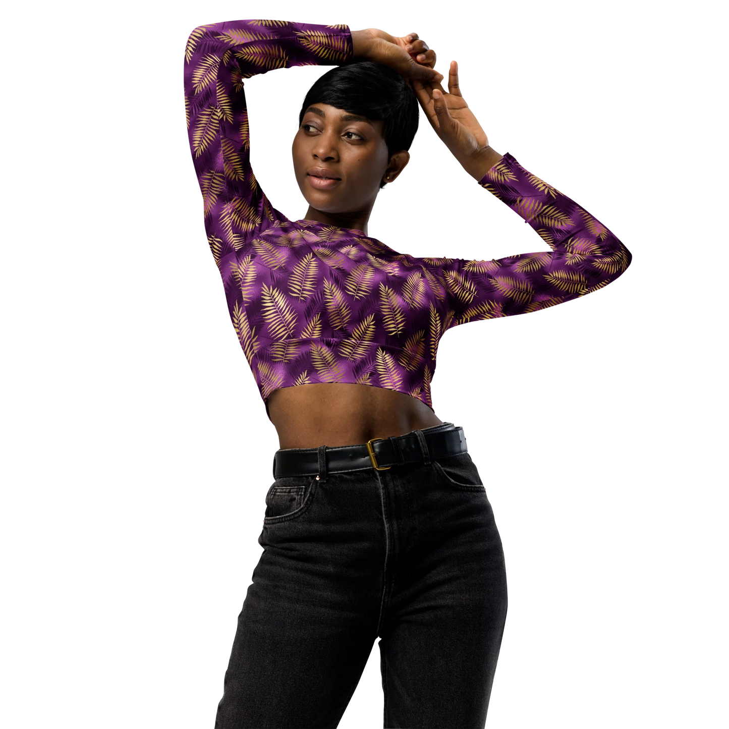 Violet & Gold Tropical Magic Recycled Long-sleeve Crop Top