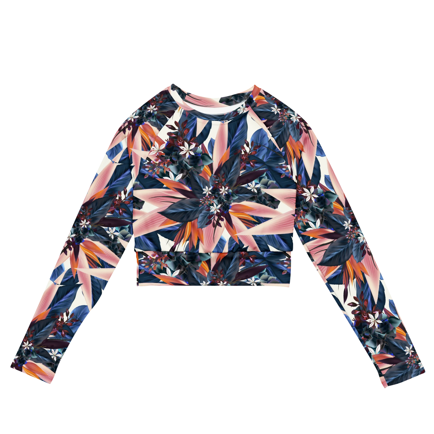 Tropical Beauty Recycled Long-sleeve Crop Top