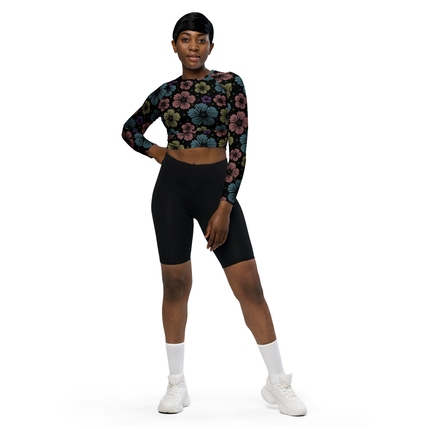 Clean Floral Vibes Recycled Long-sleeve Crop Top