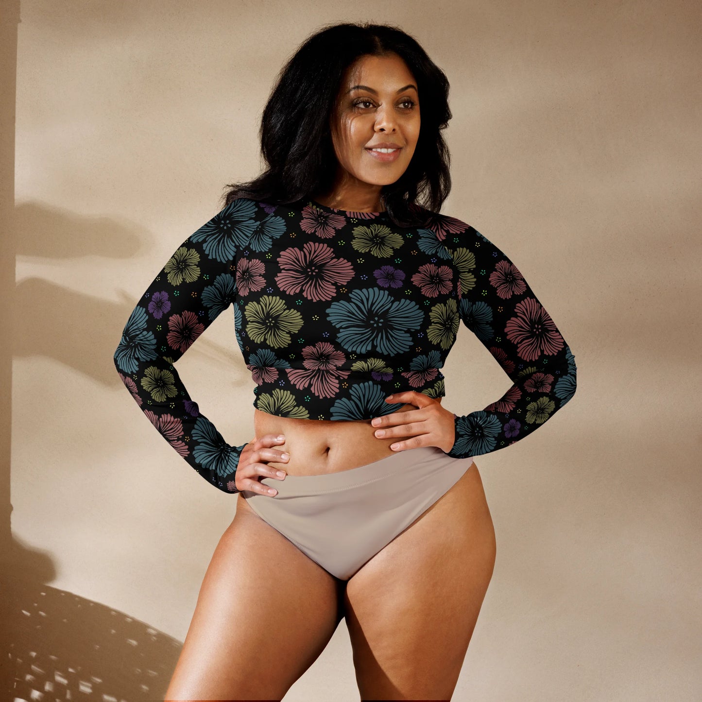 Clean Floral Vibes Recycled Long-sleeve Crop Top