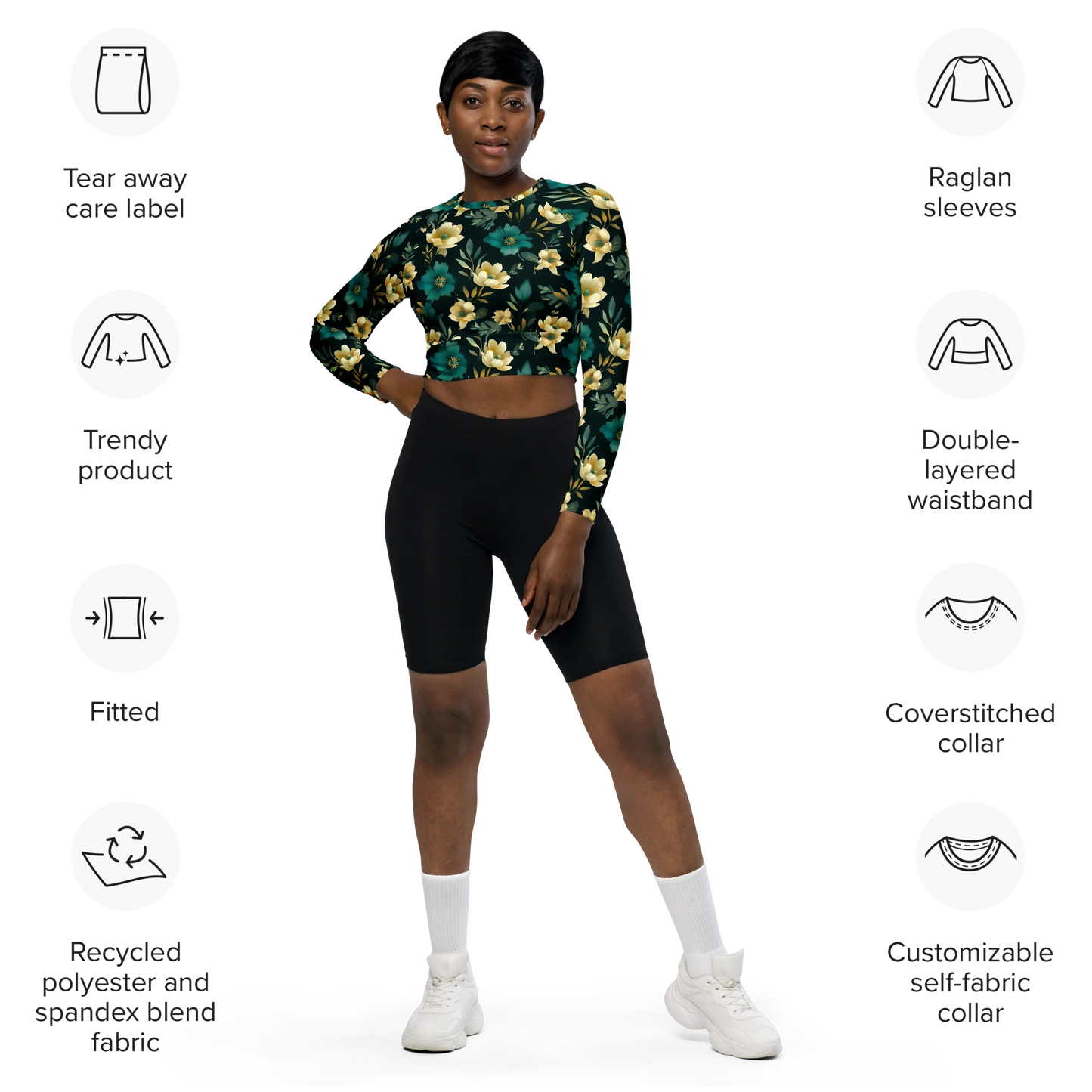 Minimalist Blooms Recycled Long-sleeve Crop Top